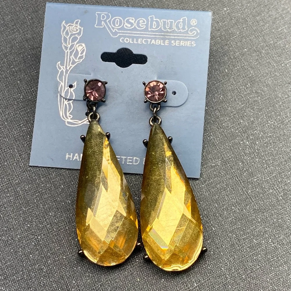 Rosebud Collectables Series Pink & Champagne Dangle Rhinestone Earrings